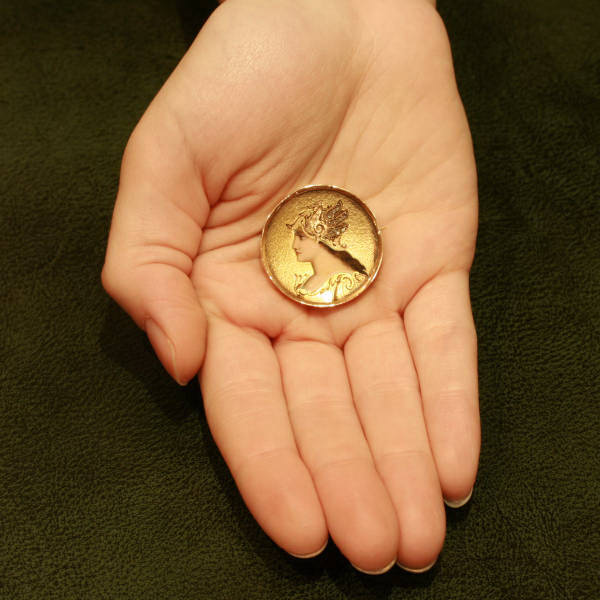 Victorian enameled brooch, goddess Minerva (image 6 of 12)